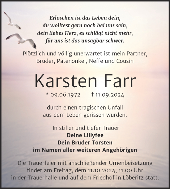Traueranzeige von Karsten Farr von Trauerkombi Bitterfeld