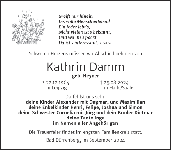 Traueranzeige von Kathrin Damm von Trauerkombi Merseburg