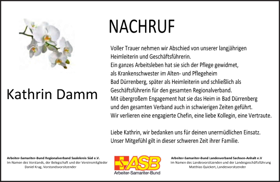 Traueranzeige von Kathrin Damm von Mitteldeutsche Zeitung Merseburg/Querfurt