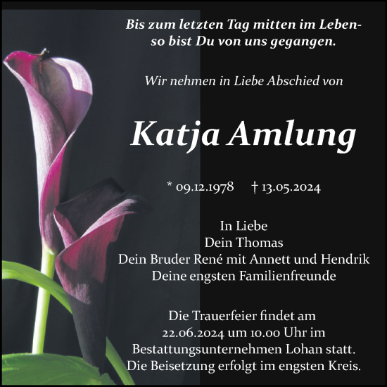 Traueranzeige von Katja Amlung von Trauerkombi Bitterfeld