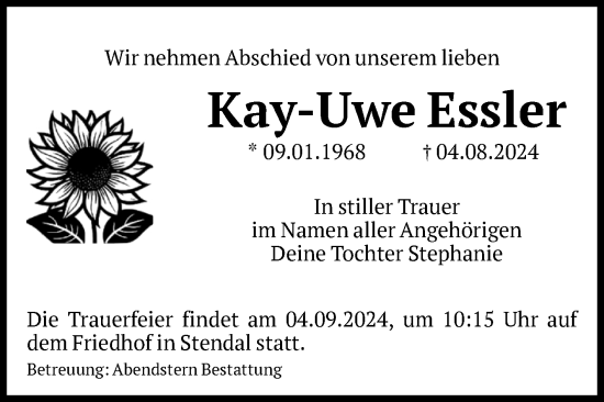 Traueranzeige von Kay-Uwe Essler von Volksstimme Altmark Ost