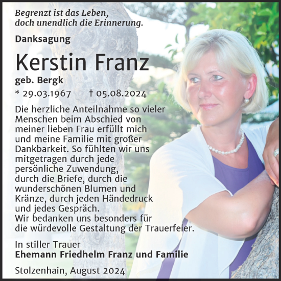 Traueranzeige von Kerstin Franz von Trauerkombi Zeitz