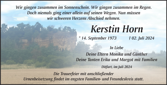 Traueranzeige von Kerstin Horn von Trauerkombi Quedlinburg