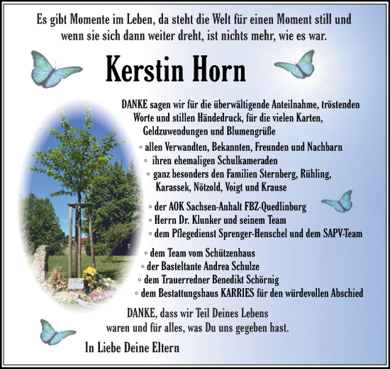 Traueranzeige von Kerstin Horn von Trauerkombi Quedlinburg