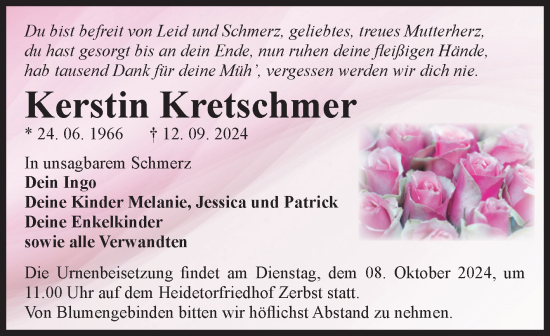 Traueranzeige von Kerstin Kretschmer von Volksstimme Zerbst