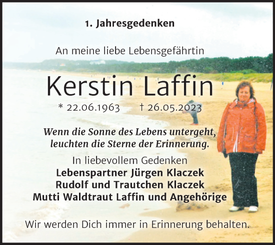 Traueranzeige von Kerstin Laffin von Trauerkombi Wittenberg