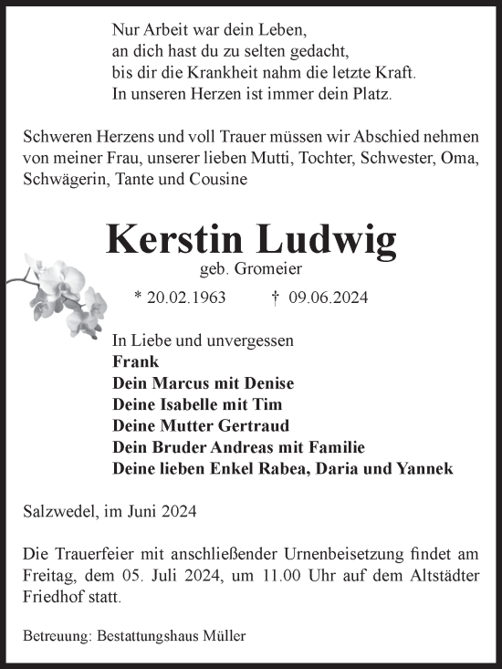 Traueranzeige von Kerstin Ludwig von Volksstimme Altmark West