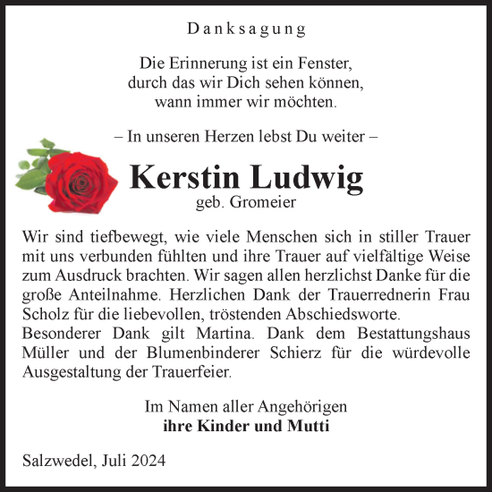 Traueranzeige von Kerstin Ludwig von Volksstimme Altmark West