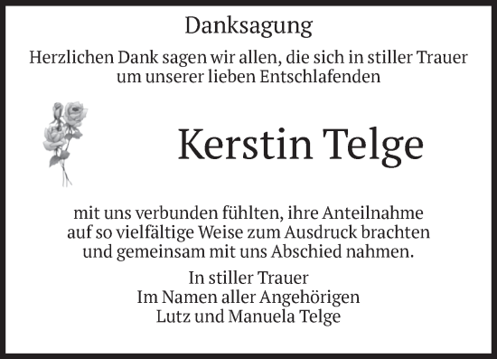 Traueranzeige von Kerstin Telge von Volksstimme Altmark Ost