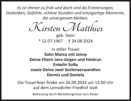 Traueranzeige von Kirsten Matthies von Volksstimme Magdeburg