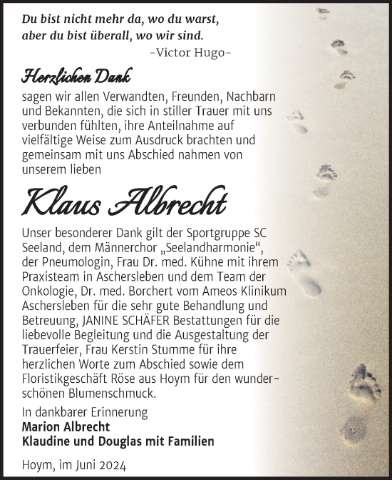 Traueranzeige von Klaus Albrecht von Trauerkombi Aschersleben