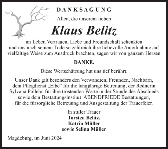 Traueranzeige von Klaus Belitz von Volksstimme Magdeburg