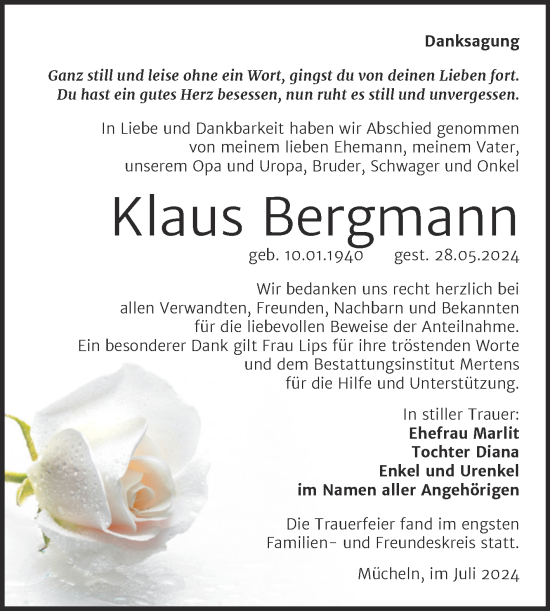 Traueranzeige von Klaus Bergmann von Trauerkombi Weißenfels