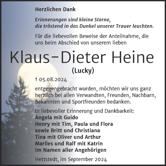 Traueranzeige von Klaus-Dieter Heine von Trauerkombi Mansfelder Land