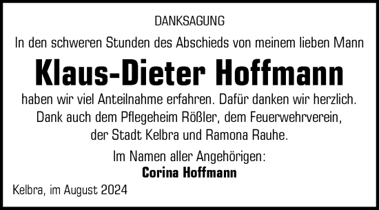 Traueranzeige von Klaus-Dieter Hoffmann von Trauerkombi Sangerhausen