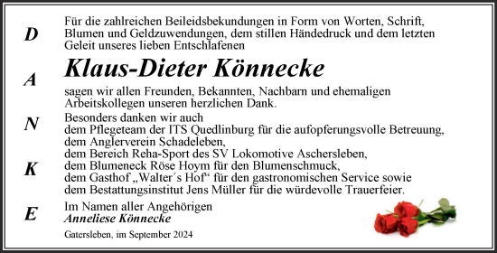 Traueranzeige von Klaus-Dieter Könnecke von Trauerkombi Aschersleben