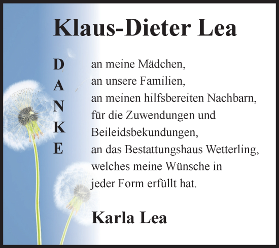 Traueranzeige von Klaus-Dieter Lea von Volksstimme Staßfurt