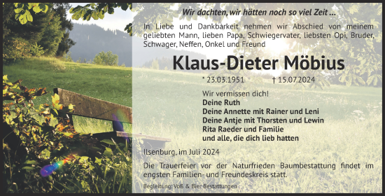 Traueranzeige von Klaus-Dieter Möbius von Volksstimme Wernigerode