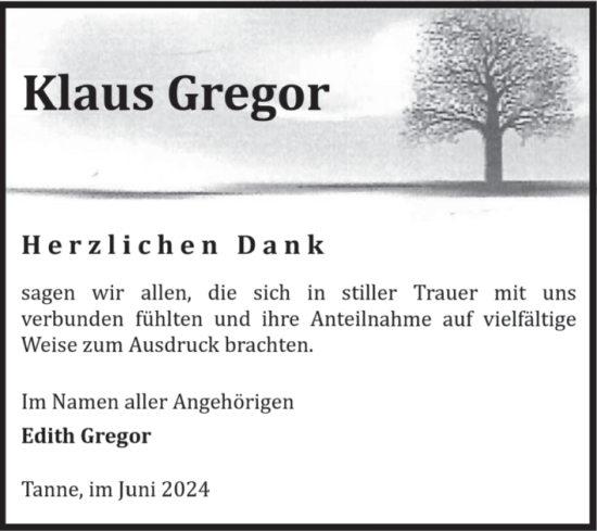 Traueranzeige von Klaus Gregor von Volksstimme Wernigerode