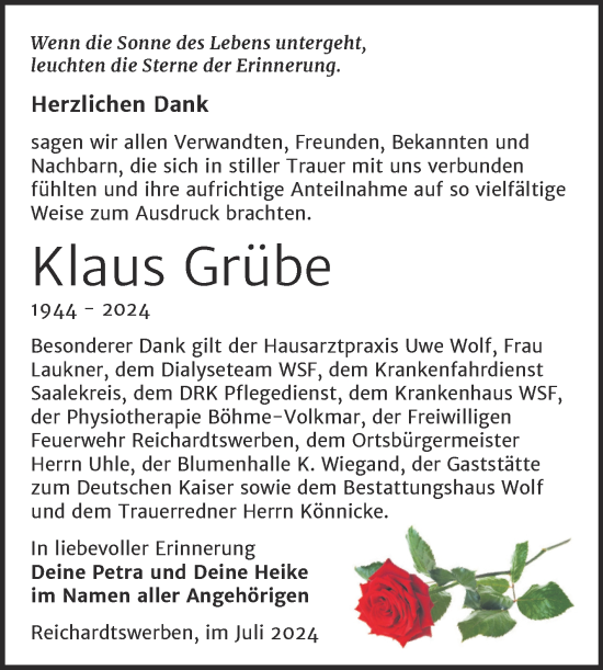 Traueranzeige von Klaus Grübe von Trauerkombi Weißenfels