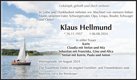 Traueranzeige von Klaus Hellmund von Volksstimme Wernigerode