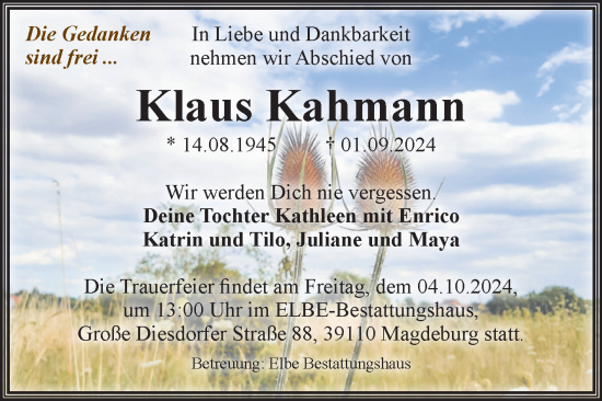 Traueranzeige von Klaus Kahmann von Volksstimme Magdeburg