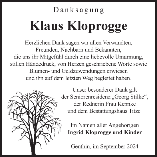 Traueranzeige von Klaus Kloprogge von Volksstimme Burg/Genthin