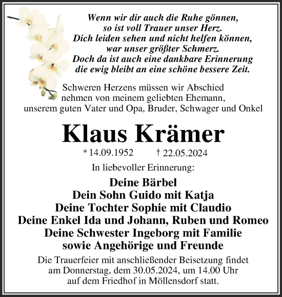 Traueranzeige von Klaus Krämer 