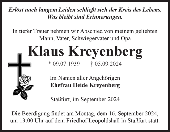 Traueranzeige von Klaus Kreyenberg von Volksstimme Staßfurt