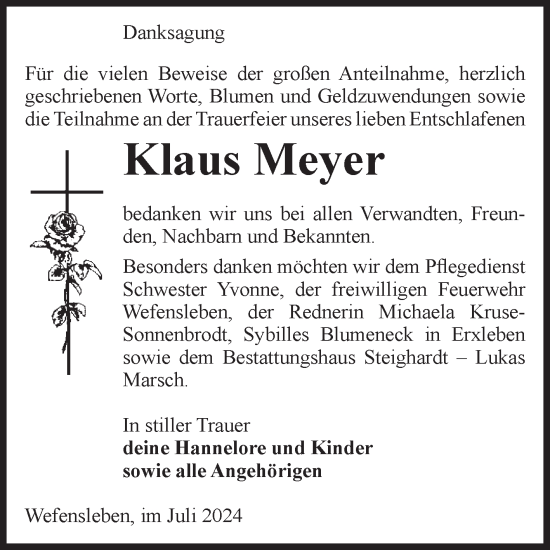 Traueranzeige von Klaus Meyer von Volksstimme Oschersleben/Wanzleben