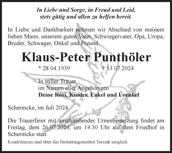 Traueranzeige von Klaus-Peter Punthöler von Volksstimme Oschersleben/Wanzleben