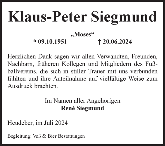 Traueranzeige von Klaus-Peter Siegmund von Volksstimme Wernigerode