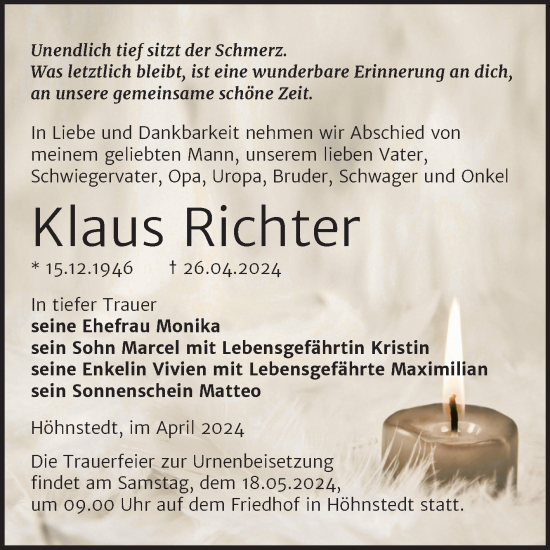 Traueranzeige von Klaus Richter 