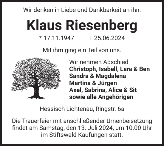 Traueranzeige von Klaus Riesenberg von Volksstimme Magdeburg