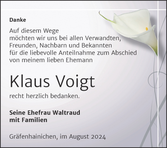 Traueranzeige von Klaus Voigt von Trauerkombi Wittenberg