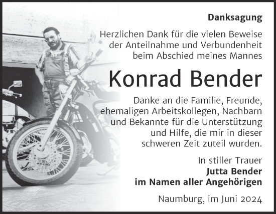 Traueranzeige von Konrad Bender von Naumburger Tageblatt