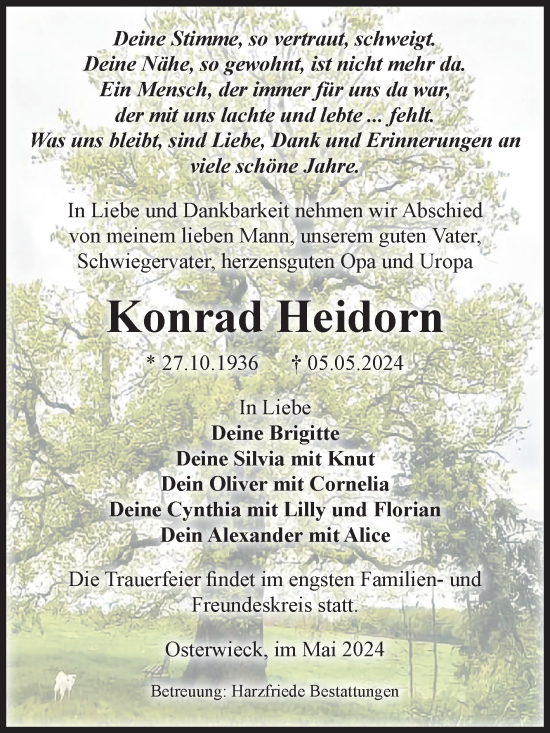 Traueranzeige von Konrad Heidorn von Volksstimme Halberstadt