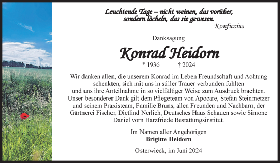 Traueranzeige von Konrad Heidorn von Volksstimme Halberstadt