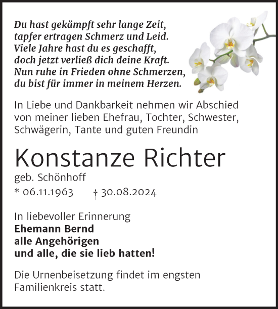 Traueranzeige von Konstanze Richter von Trauerkombi Bernburg