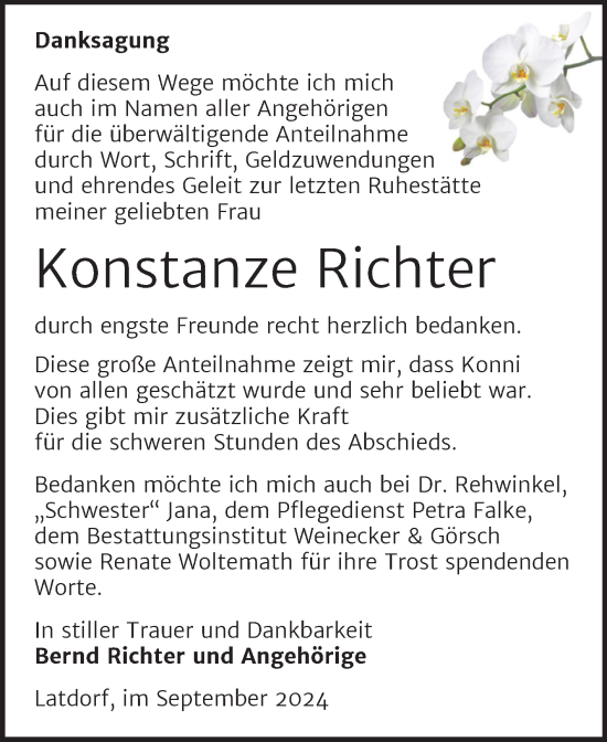 Traueranzeige von Konstanze Richter von Trauerkombi Bernburg