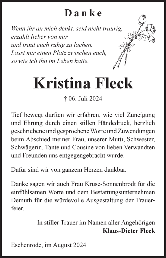 Traueranzeige von Kristina Fleck von Volksstimme Haldensleben/Wolmirstedt