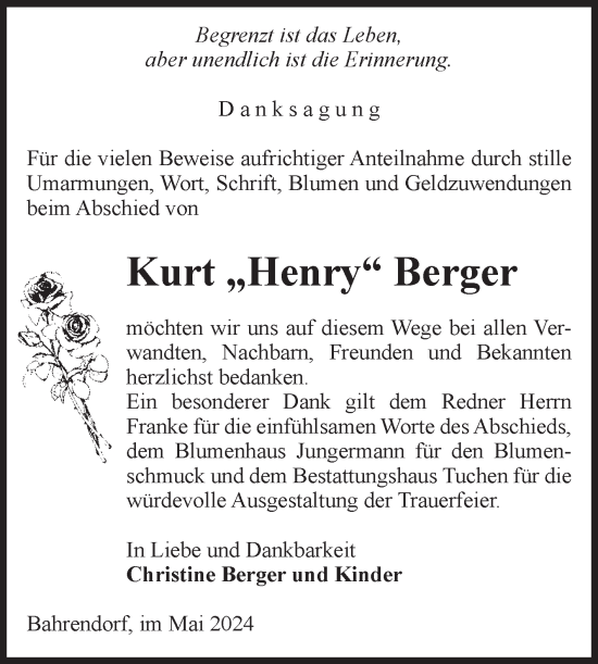 Traueranzeige von Kurt  Berger von Volksstimme Oschersleben/Wanzleben