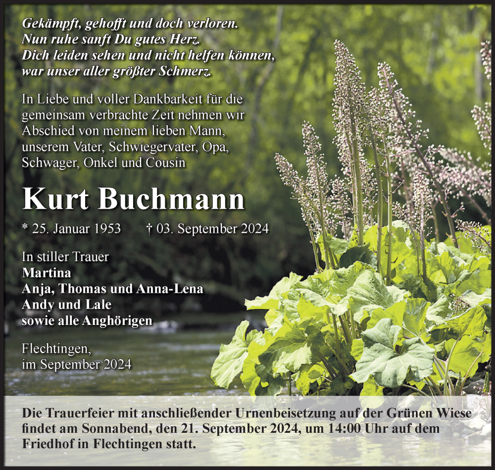  Traueranzeige für Kurt Buchmann vom 07.09.2024 aus Volksstimme Haldensleben/Wolmirstedt