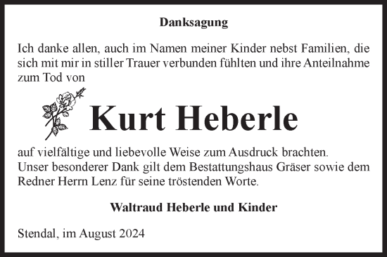 Traueranzeige von Kurt Heberle von Volksstimme Altmark Ost