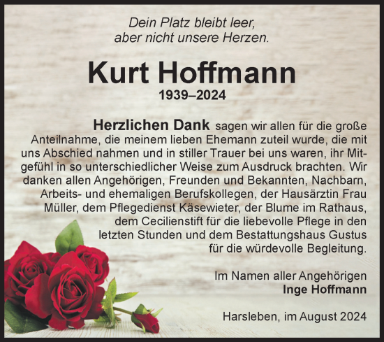 Traueranzeige von Kurt Hoffmann von Volksstimme Halberstadt