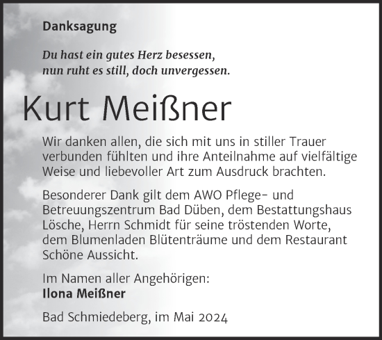 Traueranzeige von Kurt Meißner von Trauerkombi Wittenberg