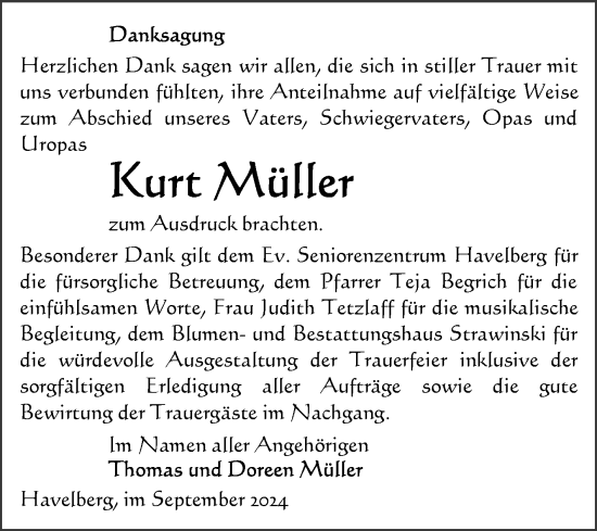 Traueranzeige von Kurt Müller von Volksstimme Altmark Ost