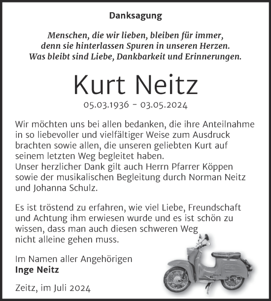 Traueranzeige von Kurt Neitz von Trauerkombi Zeitz