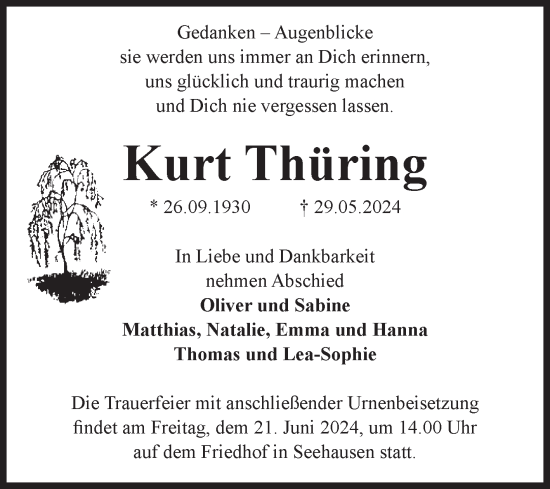 Traueranzeige von Kurt Thüring von Volksstimme Altmark Ost