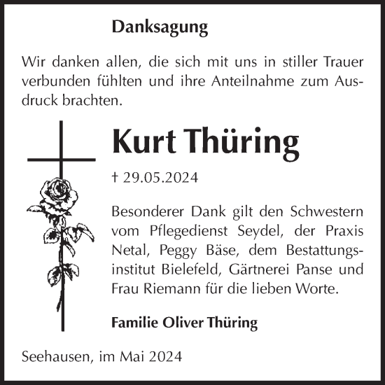 Traueranzeige von Kurt Thüring von Volksstimme Altmark Ost